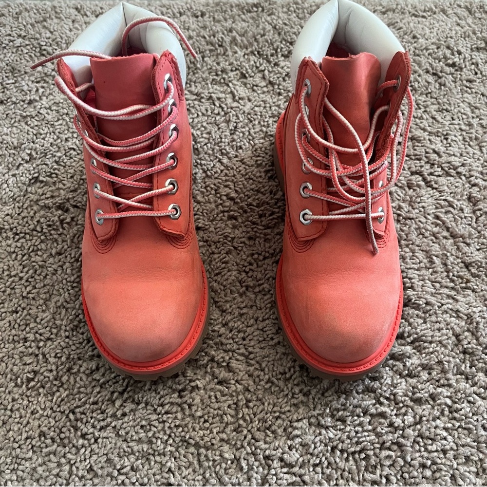 Timberland Pink Ankle-High Boots with Lace-Up Design